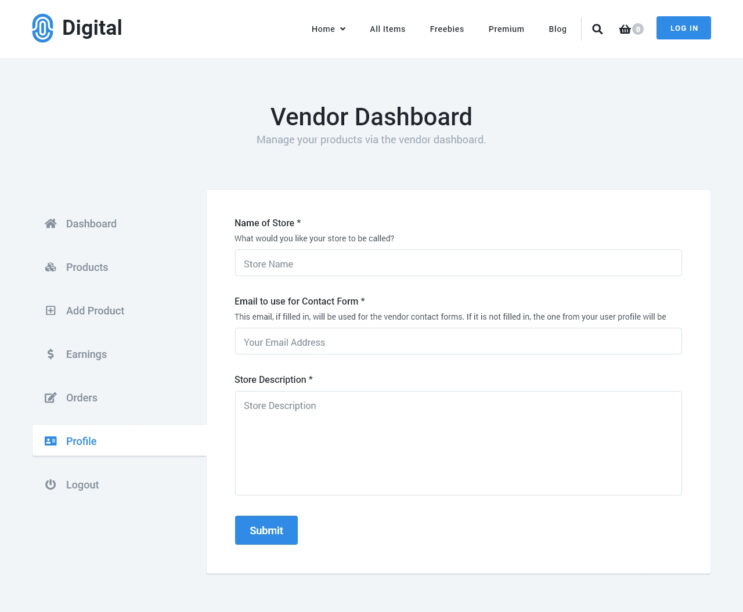 Vendor Dashboard Pxptemplates